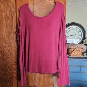 BONGO Pink Ribbed Long SLV Junior XL Blouse Stretchy Crewneck Y2K Vibes